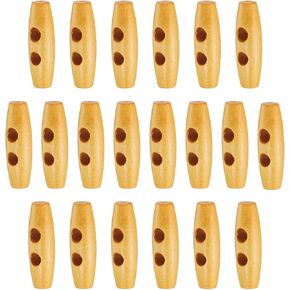 HARFINGTON 20pcs Wooden Toggle Buttons 30mm / 1.2" Wood Olive Sewing Buttons 2-Hole Wood Horn Oval Buttons Sewing Accessories for Coat Sweaters Clothing DIY Craft, Brown
