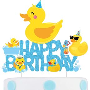 Duck Birthday Cake Topper Glitter Blue Rubber Duck Birthday Party Decorations 1Pcs Duck Party Cake Topper Rubber Duck Birthday Cake Decoration for Duck Themed Baby Shower Supplies