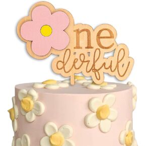 Daisy Cake Topper 1st Birthday - Onederful Cake Topper, Flower One Wooden Cake Topper, Daisy Birthday Party Decorations, Groovy One Birthday Decorations for Party, Cake Smash...