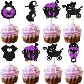 24 Pack Halloween Baby Shower Cupcake Toppers A Baby Is Brewing Cupcake Picks Witch Pregnant Women Halloween Gneder Reveal Cupcake Decorations Party Supplies Black Pink