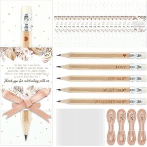 50 Sets Boho Baby Shower Pencils Gifts Bulk for Guest Baby Shower Golf Half Pencils With Cards Baby Shower Game Sharpened Mini Pencils with Eraser Bohemian Pampas Grass Girl Boy Party Favors (boho)