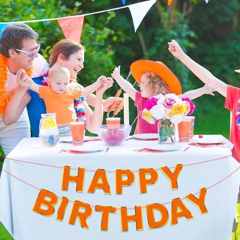 Orange Happy Birthday Banner - Party Birthday Sign Decorations Indoor Outdoor Backyard Backdrop Decorations Supplies Birthday Banner Suitable For Women and Girls Party Supplies in Saudi Arabia