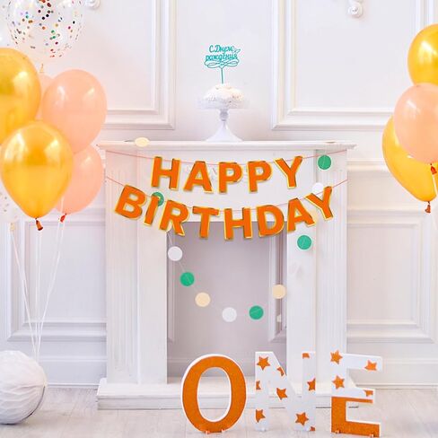 Orange Happy Birthday Banner - Party Birthday Sign Decorations Indoor Outdoor Backyard Backdrop Decorations Supplies Birthday Banner Suitable For Women and Girls Party Supplies in Saudi Arabia