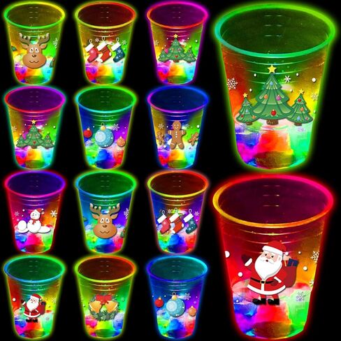 Mishun Trading 24 Pcs Christmas Party Cups, Glowing Flashing Theme, 16oz Plastic Party Cup, Modern with LED Lights, Reusable, 24 Count, Christmas Theme, Adult in Saudi Arabia