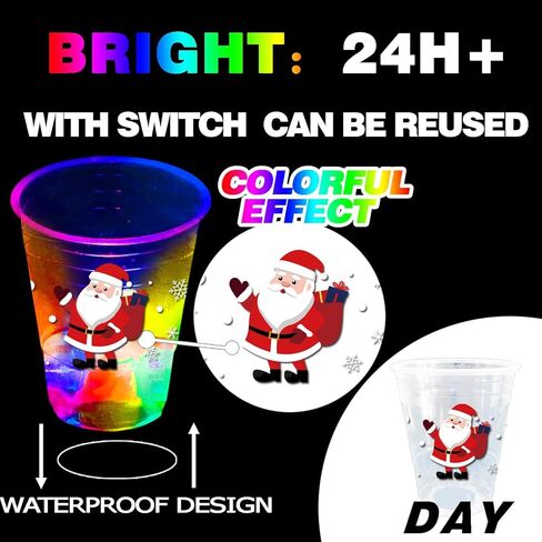 Mishun Trading 24 Pcs Christmas Party Cups, Glowing Flashing Theme, 16oz Plastic Party Cup, Modern with LED Lights, Reusable, 24 Count, Christmas Theme, Adult in Saudi Arabia