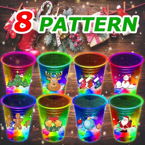 Mishun Trading 24 Pcs Christmas Party Cups, Glowing Flashing Theme, 16oz Plastic Party Cup, Modern with LED Lights, Reusable, 24 Count, Christmas Theme, Adult in Saudi Arabia