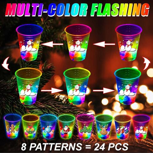 Mishun Trading 24 Pcs Christmas Party Cups, Glowing Flashing Theme, 16oz Plastic Party Cup, Modern with LED Lights, Reusable, 24 Count, Christmas Theme, Adult in Saudi Arabia