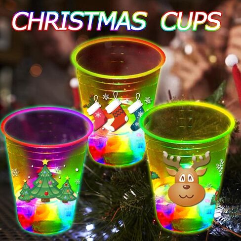 Mishun Trading 24 Pcs Christmas Party Cups, Glowing Flashing Theme, 16oz Plastic Party Cup, Modern with LED Lights, Reusable, 24 Count, Christmas Theme, Adult in Saudi Arabia