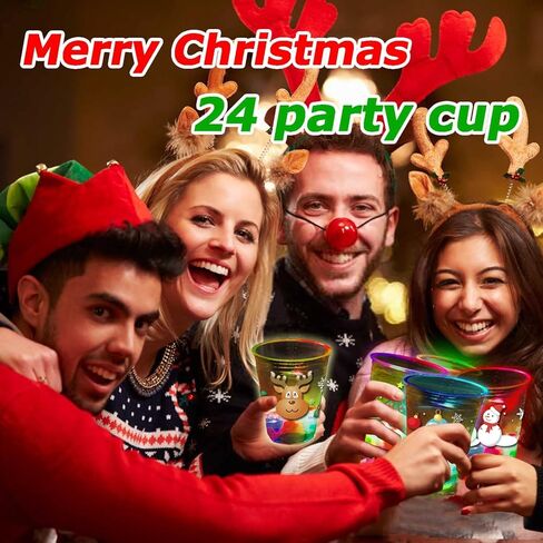 Mishun Trading 24 Pcs Christmas Party Cups, Glowing Flashing Theme, 16oz Plastic Party Cup, Modern with LED Lights, Reusable, 24 Count, Christmas Theme, Adult in Saudi Arabia