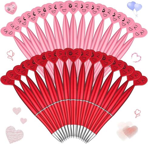 Hoolerry 30 Pcs Heart Shaped Valentine's Day Pens 1 mm Black Ink Cool Rollerball Pens Cute Office Pens Spin Heart Shape Ballpoint Pens for Student School Valentine's Day Party Supplies (Multicolor) in Saudi Arabia