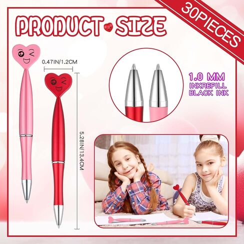 Hoolerry 30 Pcs Heart Shaped Valentine's Day Pens 1 mm Black Ink Cool Rollerball Pens Cute Office Pens Spin Heart Shape Ballpoint Pens for Student School Valentine's Day Party Supplies (Multicolor) in Saudi Arabia