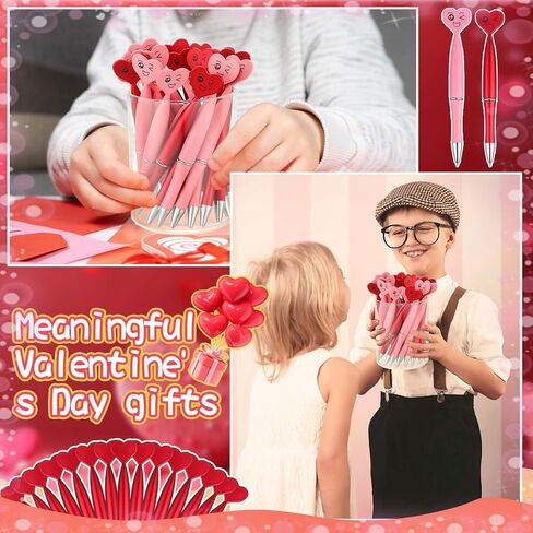 Hoolerry 30 Pcs Heart Shaped Valentine's Day Pens 1 mm Black Ink Cool Rollerball Pens Cute Office Pens Spin Heart Shape Ballpoint Pens for Student School Valentine's Day Party Supplies (Multicolor) in Saudi Arabia