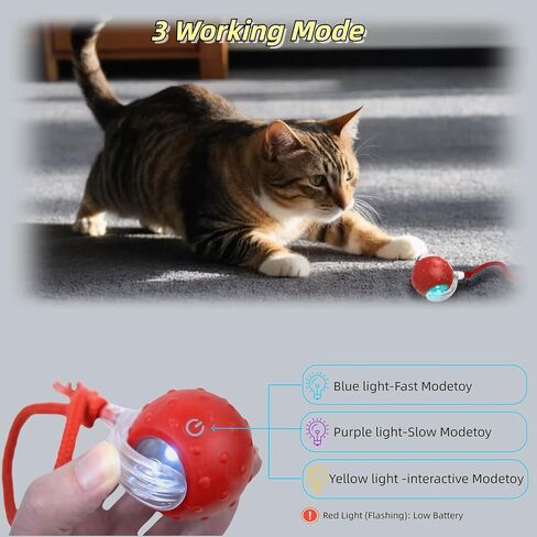 Interactive Cat Toy for Indoor Cats - 3rd Generation Agility Mobile Ball with Elastic Rope Tail, Motion Activated Automatic Toy for Bored Kittens and Adult Cats (Yellow) in Kuwait