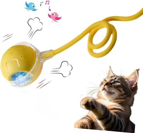 Interactive Cat Toy for Indoor Cats - 3rd Generation Agility Mobile Ball with Elastic Rope Tail, Motion Activated Automatic Toy for Bored Kittens and Adult Cats (Yellow) in Kuwait