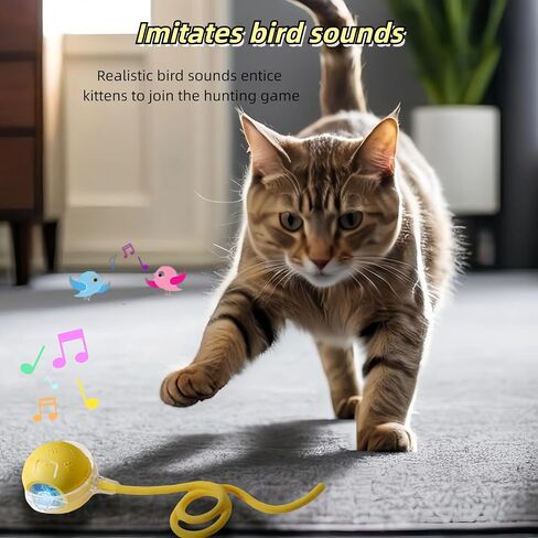 Interactive Cat Toy for Indoor Cats - 3rd Generation Agility Mobile Ball with Elastic Rope Tail, Motion Activated Automatic Toy for Bored Kittens and Adult Cats (Yellow) in Kuwait