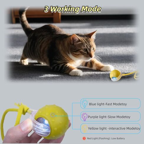 Interactive Cat Toy for Indoor Cats - 3rd Generation Agility Mobile Ball with Elastic Rope Tail, Motion Activated Automatic Toy for Bored Kittens and Adult Cats (Yellow) in Kuwait
