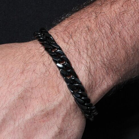 Men's Matte Black Stainless Steel Cuban Link Bracelet 10mm, 8.75" in Saudi Arabia