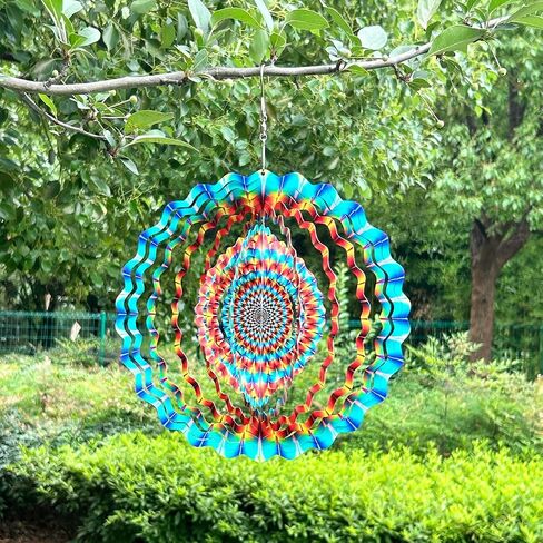 3D Wind Spinner Mandala 10 Inch Evil Eye Stainless Steel Wind Sculpture Blue Hanging Ornament Laser Cut Metal Art for Indoor Outdoor Garden Decoration Protective Amulet for Home and Yard in Saudi Arabia