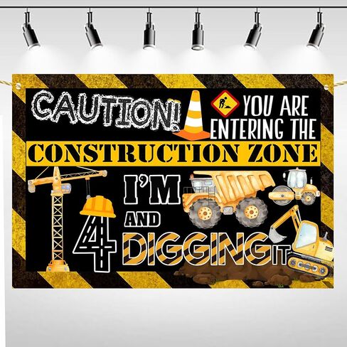 Construction 4th Birthday Party Banner Decorations for Boys ，Dump Truck 4th Birthday Party Decorations,4th Birthday Banner Boy in Saudi Arabia