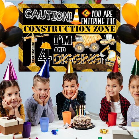 Construction 4th Birthday Party Banner Decorations for Boys ，Dump Truck 4th Birthday Party Decorations,4th Birthday Banner Boy in Saudi Arabia