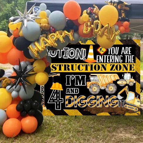 Construction 4th Birthday Party Banner Decorations for Boys ，Dump Truck 4th Birthday Party Decorations,4th Birthday Banner Boy in Saudi Arabia