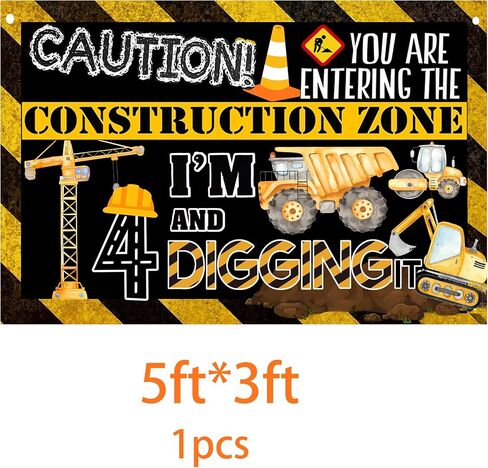 Construction 4th Birthday Party Banner Decorations for Boys ，Dump Truck 4th Birthday Party Decorations,4th Birthday Banner Boy in Saudi Arabia