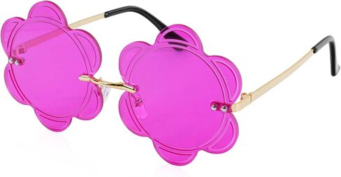 Rimless Flower Shape Sunglasses Fashion Glasses Women Men Party Christmas Cosplay Glasses Prom Accessories (Pink) in Kuwait