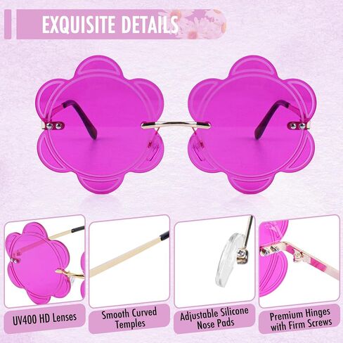 Rimless Flower Shape Sunglasses Fashion Glasses Women Men Party Christmas Cosplay Glasses Prom Accessories (Pink) in Kuwait