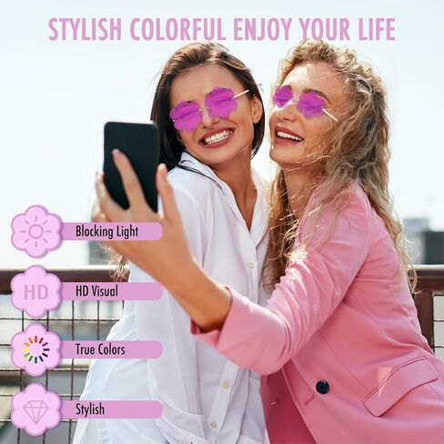 Rimless Flower Shape Sunglasses Fashion Glasses Women Men Party Christmas Cosplay Glasses Prom Accessories (Pink) in Kuwait