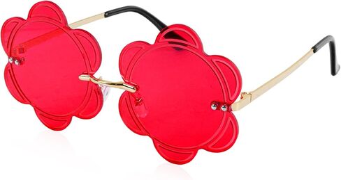 Rimless Flower Shape Sunglasses Fashion Glasses Women Men Party Christmas Cosplay Glasses Prom Accessories (Pink) in Kuwait
