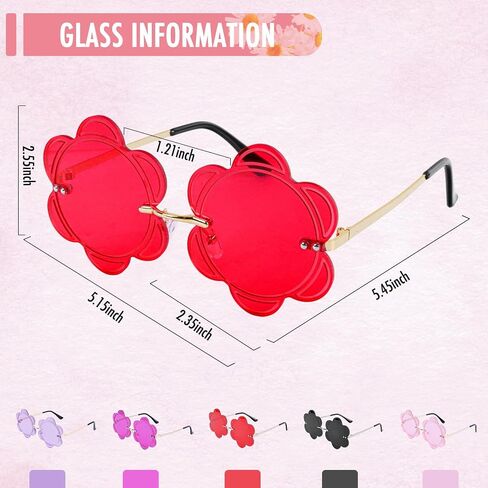 Rimless Flower Shape Sunglasses Fashion Glasses Women Men Party Christmas Cosplay Glasses Prom Accessories (Pink) in Kuwait