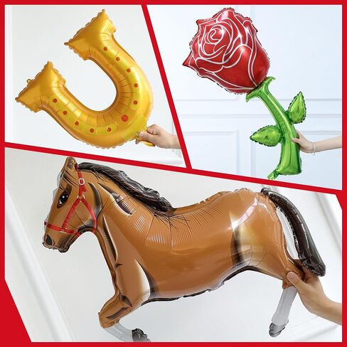 Derby Balloon Garland Arch KT ، 144pcs بالونات حمراء ذهبية سوداء مع روز حصان حصان البالونات للركض لزخارف سباق الخيل في كنتاكي في كنتاكي in Kuwait