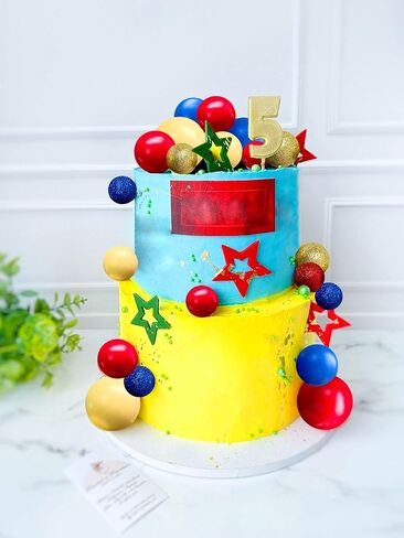 JeVenis Blue Red Yellow Happy Birthday Cake Topper Mens Birthday Cake Topper Hero Cake Decorations for Anniversary Birthday in Saudi Arabia