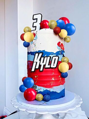 JeVenis Blue Red Yellow Happy Birthday Cake Topper Mens Birthday Cake Topper Hero Cake Decorations for Anniversary Birthday in Saudi Arabia