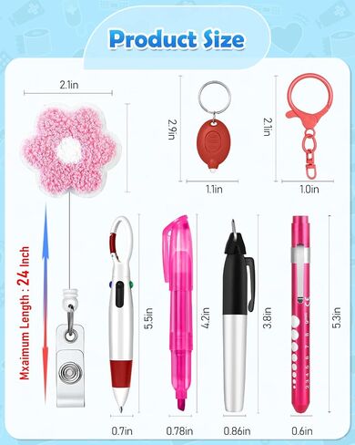 Plifal Nurse Pen Set Badge Reel Holder Accessories Clip - Retractable Mini Nursing Ball Pen Permanent Marker Highlighter Light Penlight Small Flashlight Work Student Office Hospital Green in Saudi Arabia