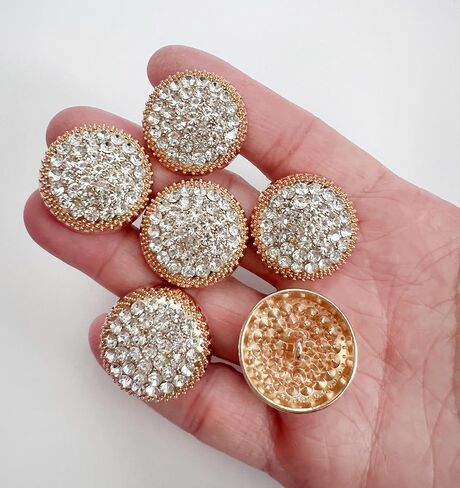 PEPPERLONELY 6PC Silver Gold Rhinestone Metal Buttons for Clothing Jeans Crafts Blazer Pants Jackets Sewing Jewelry Making (Gold, 23mm) in Kuwait