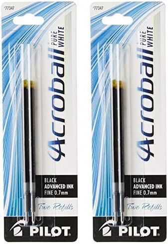 PILOT Acroball PureWhite Advanced Ink Refill For Retractable Pens, Fine Point, Black Ink, 2-Pack (77347) in Saudi Arabia