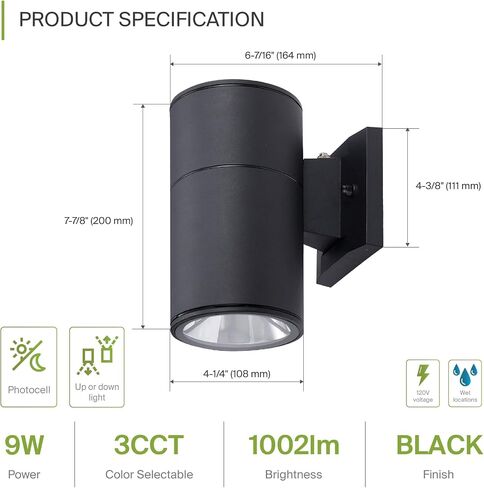 ASD LED 2-Way Round Cylinder Wall Light Fixture | 30W 900LM RGB-2700K-6500K 120V | Smart, Multicolor, Waterproof, ETL Listed | Exterior Patio Up-Down Lighting Sconce, Outdoor Lamp | Black, 2 Pack in Saudi Arabia