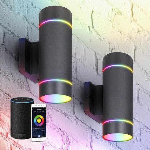 ASD LED 2-Way Round Cylinder Wall Light Fixture | 30W 900LM RGB-2700K-6500K 120V | Smart, Multicolor, Waterproof, ETL Listed | Exterior Patio Up-Down Lighting Sconce, Outdoor Lamp | Black, 2 Pack in Saudi Arabia
