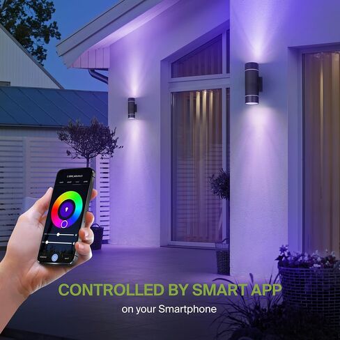 ASD LED 2-Way Round Cylinder Wall Light Fixture | 30W 900LM RGB-2700K-6500K 120V | Smart, Multicolor, Waterproof, ETL Listed | Exterior Patio Up-Down Lighting Sconce, Outdoor Lamp | Black, 2 Pack in Saudi Arabia