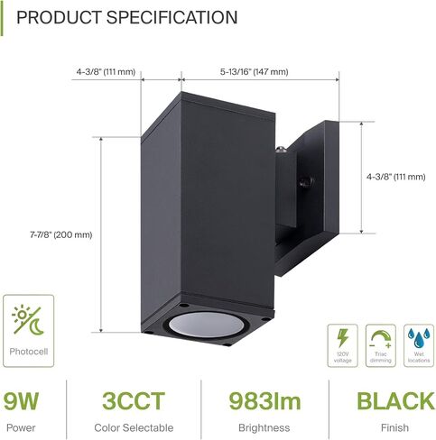 ASD LED 2-Way Round Cylinder Wall Light Fixture | 30W 900LM RGB-2700K-6500K 120V | Smart, Multicolor, Waterproof, ETL Listed | Exterior Patio Up-Down Lighting Sconce, Outdoor Lamp | Black, 2 Pack in Saudi Arabia