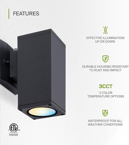 ASD LED 2-Way Round Cylinder Wall Light Fixture | 30W 900LM RGB-2700K-6500K 120V | Smart, Multicolor, Waterproof, ETL Listed | Exterior Patio Up-Down Lighting Sconce, Outdoor Lamp | Black, 2 Pack in Saudi Arabia