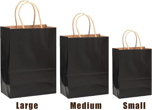 qiqee 100-Packs Black Paper Gift Bags with Handles Bulk Assorted Sizes(33 Large 13", 33 Medium 11", 34 Small 8") in Saudi Arabia