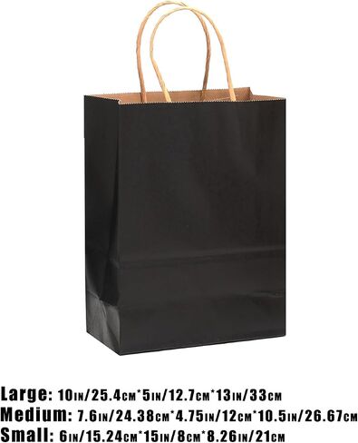 qiqee 100-Packs Black Paper Gift Bags with Handles Bulk Assorted Sizes(33 Large 13", 33 Medium 11", 34 Small 8") in Saudi Arabia