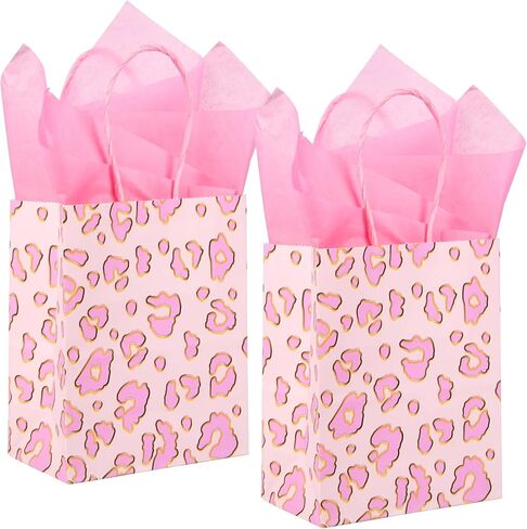 Djinnglory 24 Pack Mini Mini Pink Leopard Leopard Print Paper Paper Bass مع مقابض 6.5x5.5x3 بوصة وورق للأنسجة للاستحمام الزفاف ، وأعياد الميلاد ، واستحمام الأطفال ، وفضلات الزفاف in Kuwait