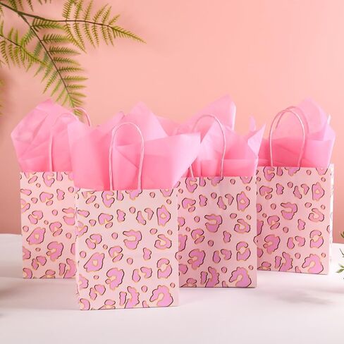 Djinnglory 24 Pack Mini Mini Pink Leopard Leopard Print Paper Paper Bass مع مقابض 6.5x5.5x3 بوصة وورق للأنسجة للاستحمام الزفاف ، وأعياد الميلاد ، واستحمام الأطفال ، وفضلات الزفاف in Kuwait