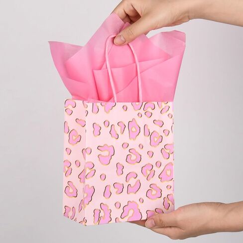 Djinnglory 24 Pack Mini Mini Pink Leopard Leopard Print Paper Paper Bass مع مقابض 6.5x5.5x3 بوصة وورق للأنسجة للاستحمام الزفاف ، وأعياد الميلاد ، واستحمام الأطفال ، وفضلات الزفاف in Kuwait