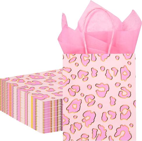 Djinnglory 24 Pack Mini Mini Pink Leopard Leopard Print Paper Paper Bass مع مقابض 6.5x5.5x3 بوصة وورق للأنسجة للاستحمام الزفاف ، وأعياد الميلاد ، واستحمام الأطفال ، وفضلات الزفاف in Kuwait