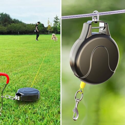 30ft Retractable Dog Leash and Dog Tie Out Cable, 2-in-1 Lead for Zipline, Aerial Run Cable Trolley Or Anchor, No Tangle Retractable Tie Out Reel for Camping Or Yard in Saudi Arabia