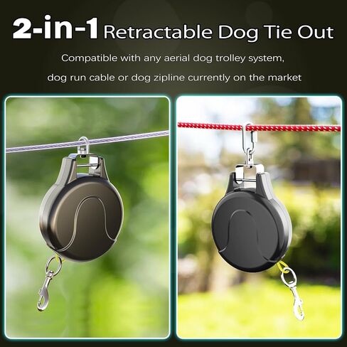 30ft Retractable Dog Leash and Dog Tie Out Cable, 2-in-1 Lead for Zipline, Aerial Run Cable Trolley Or Anchor, No Tangle Retractable Tie Out Reel for Camping Or Yard in Saudi Arabia